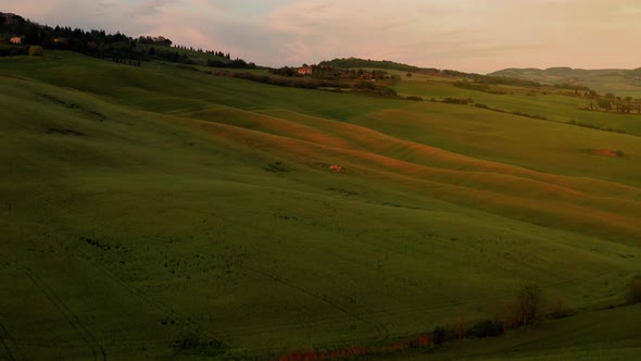 Flying over the amazing rolling hills of Tuscany Italy alt