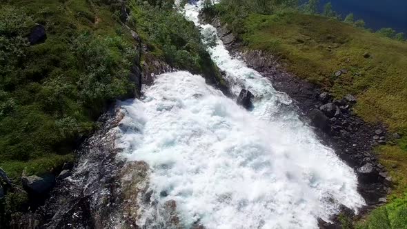 Waterfall in Norway, aerial view alt