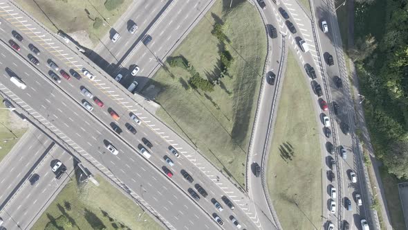 Cars Ride on the Road. Slow Motion. Kyiv. Ukraine. Aerial, Gray, Flat alt
