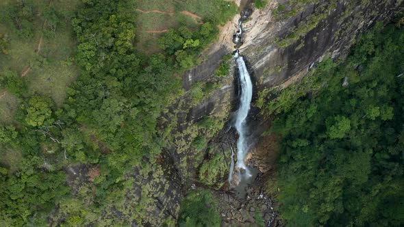 Aerial View Of Diyaluma Waterfall In Sri Lankan Jungle