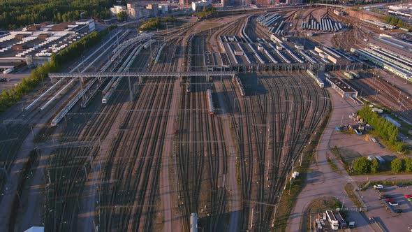 Awesome Drone Point of View of a Railway Station in Helsinki Finland