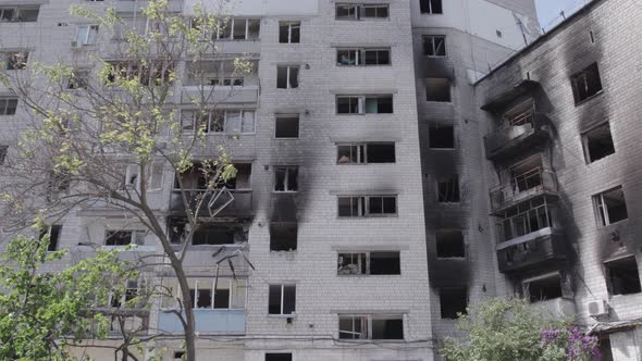 Borodyanka Ukraine  a Destroyed Building During the War Bucha District alt