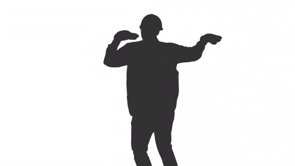 Black And White Silhouette Of Funny Man Messing Around In Helmet