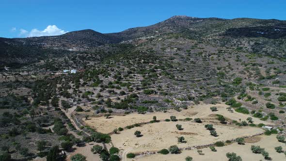 Platis village on Sifnos island in the cyclades in Greece aerial view alt