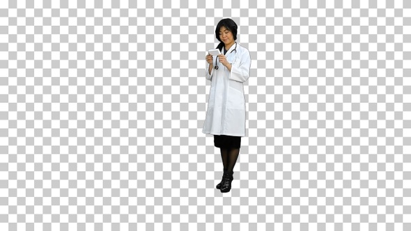 Asian female doctor holding the pill box, Alpha Channel