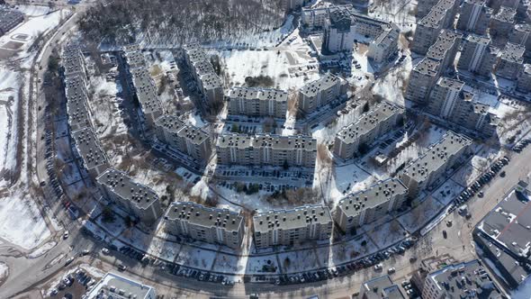 Dormitory District of Soviet Architecture in Vilnius Drone Aerial Rotating Shot alt