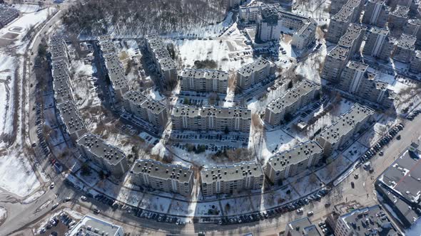 Dormitory District of Soviet Architecture in Vilnius Drone Aerial Rotating Shot