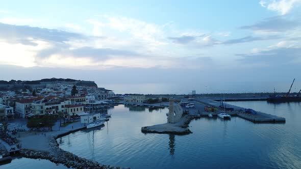 Sea Harbor Port and City in the Evening Air View alt