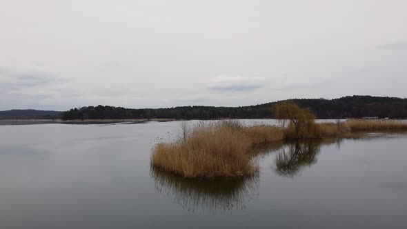 Lake Evening Drone Footage Cloudy
