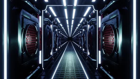 4K Video loop Animation. Moving forward on a futuristic corridor. Modern corridor in spaceship stati alt