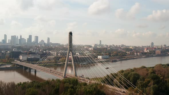 Amazing Modern Transport Construction Tall Cable Stayed Swietokrzyski Bridge Over Vistula River alt