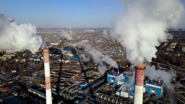 Factory pipes emission carbon smoke and gases alt