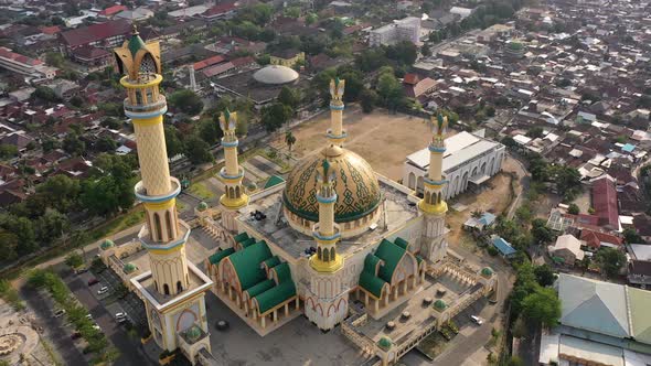 Islamic Center NTB - Aerial View Of Huge Mosque With Dome And Minaret In Mataram, Indonesia. alt