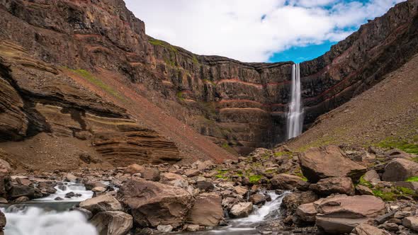 Time Lapse Footage of Beautiful Hengifoss Waterfall in Eastern Iceland alt