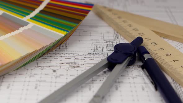 Drawing of a New Building for City Residents Was Drafted By an Engineer. Close Up alt