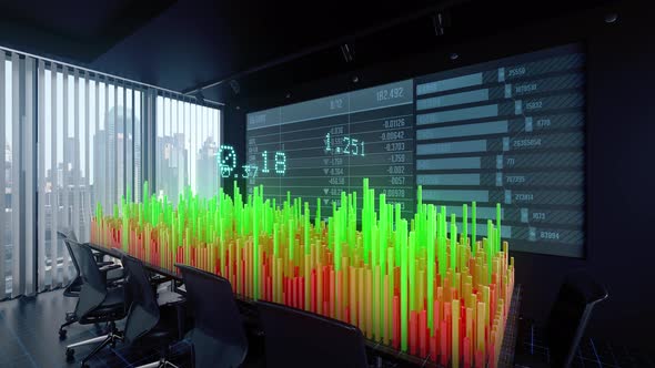 Charts Diagrams of Financial Statistics report in Office Interior alt