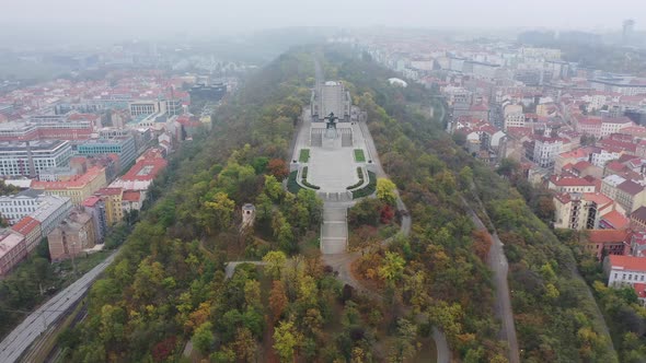 Aerial View of National Monument on Vitkov Hill - National War Memorial and History Museum, Prague