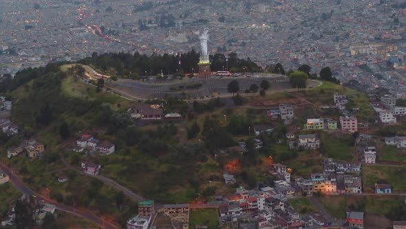 Panecillo Downtown Afternoon Quito City Travelling Aerial View. Ecuador alt