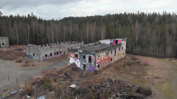 Bockaby Urban Warfare Facility Near Boras Sweden Aerial Pullback