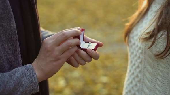 Guy Putting Beautiful Diamond Ring on Finger of His Bride, Serious Relationship alt