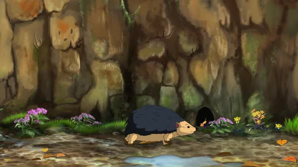 Hedgehog goes for mushrooms and apples alt