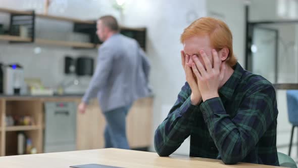 Worried Beard Redhead Man Sitting and Thinking, Concerned  alt