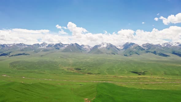 Vast grasslands and mountains in a fine day alt