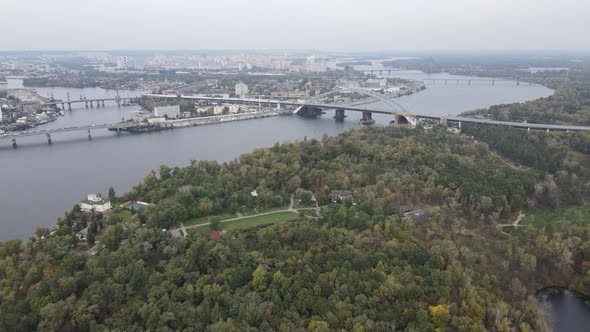 Dnipro River Near Kyiv City, Ukraine Aerial View. Dnieper, Kiev alt