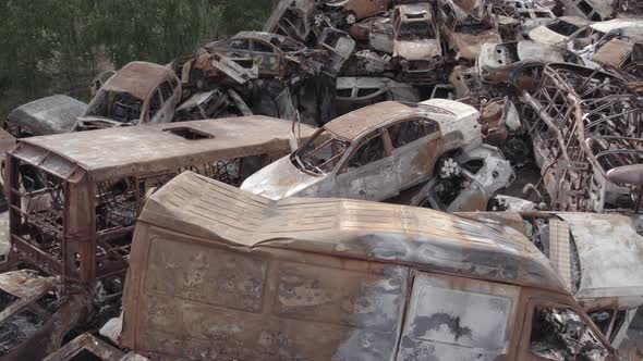 Irpin Bucha District Ukraine a Dump of Shot and Burned Cars alt
