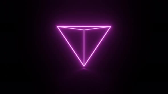 Neon glowing pyramid in dark space. Seamless loop abstract motion graphic concept scene alt