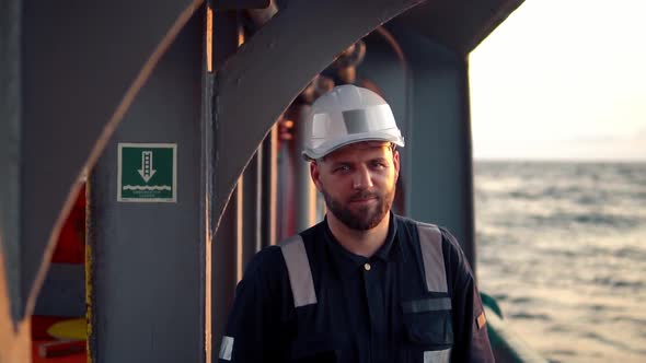 Marine Deck Officer or Chief Mate on Deck of Offshore Vessel or Ship alt