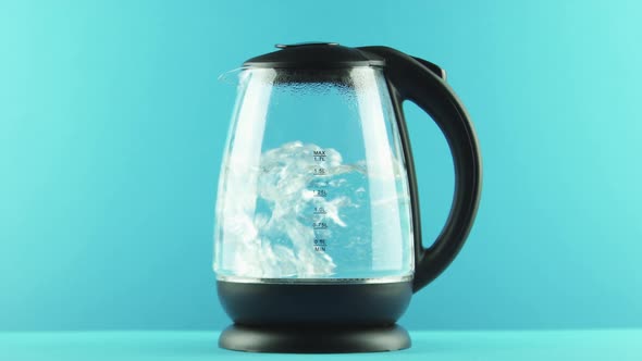An Electric Kettle with Transparent Walls. Process of Boiling. Full Shot alt