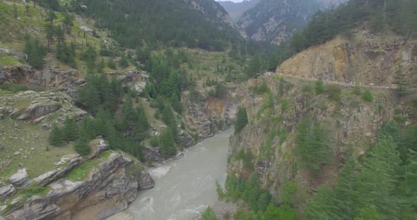 View of River Ganges Valley in Rain Himalaya India