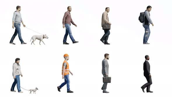 4K alpha channel,3D people walking on transparency background