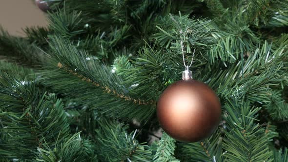 Close-up of Christmas Eve and day tree with beautiful matte ornament 4K 2160p 30fps UltraHD footage  alt