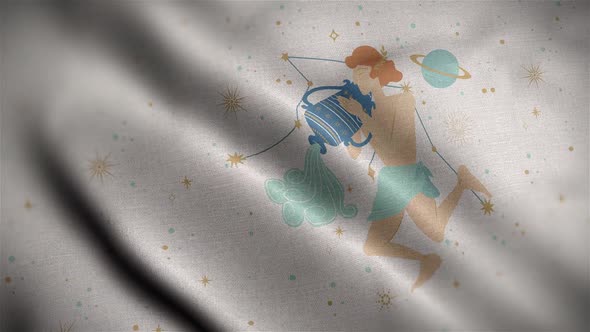 Aquarius Zodiac Horoscope Video Flag Textured Background Close Up HD