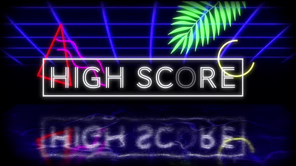 Animation vintage video game screen with flickering words high score written alt
