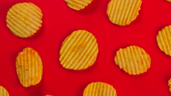Rotating Red with Corrugated Ruffled Potato Chips