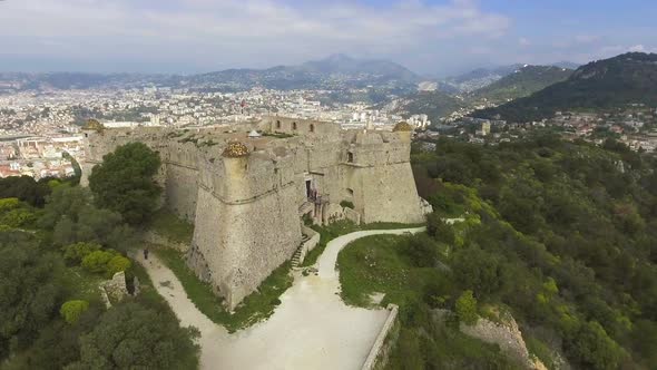 Aerial View of Mediterranean Sea and Old Fortress in Provence Alpes Cote dAzur alt