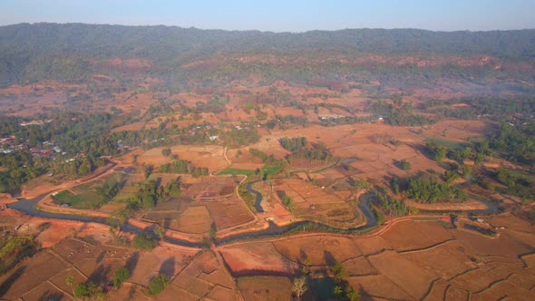Aerial view over rural farmer's farmland. environment and ecology alt