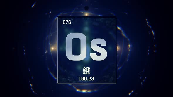 Osmium as Element 76 of the Periodic Table on Blue Background in Chinese Language