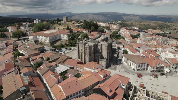 Guarda cityscape and famous landmark Cathedral. Orbiting shot