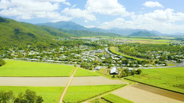 Aerial, Beautiful View On Sugar Cane Plantation In Tablelands In Queensland, Australia