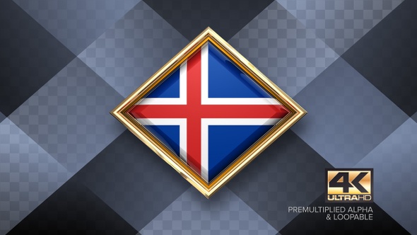 Iceland Flag Rotating Badge 4K Looping with Transparent Background