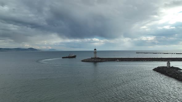 Lighthouse in the port aerial view Turkey Alanya 4 K alt