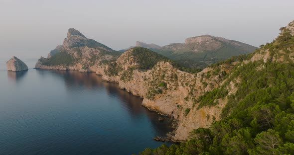 Scenic Aerial View of a Mountainous Region in Majorca with Cliffs alt
