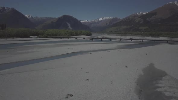 Glacial river bridge aerial footage