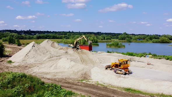 Aerial Drone View Flight Over Sand Mining alt