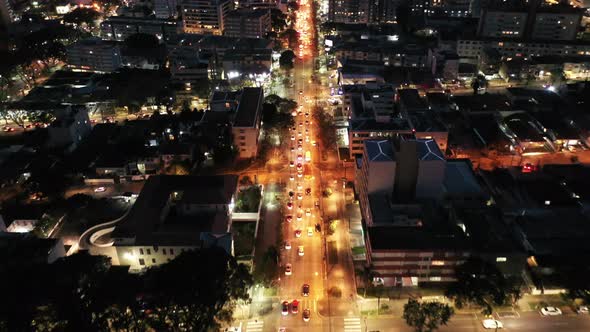 Night downtown Curitiba Brazil. Landmark of city. Capital of Parana state alt