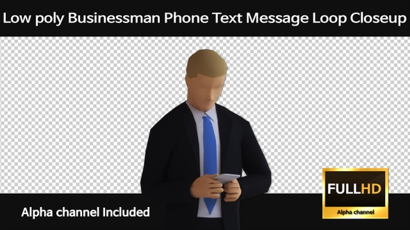 Low Poly Businessman Phone Text Message Loop Closeup alt